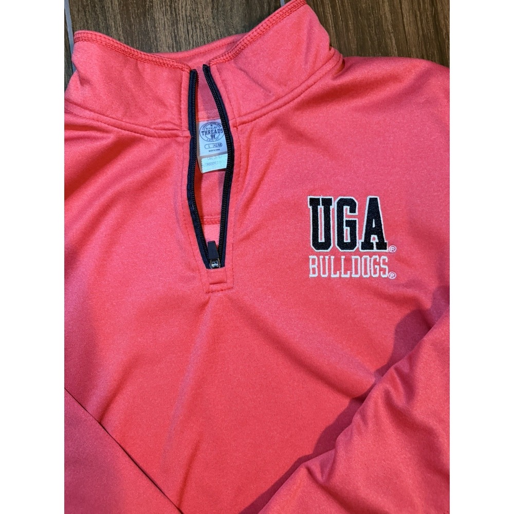 Univ Of Georgia UGA BULLDOGS Women 1/4 ZIP Red Great Logo Satiny - Picture 2 of 4